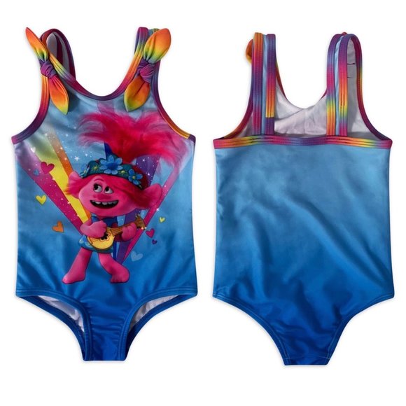 NWT Trolls Colorful Summer Stylish Baby Toddler Girl One-Piece Swimsuit Size 12M - Picture 1 of 3